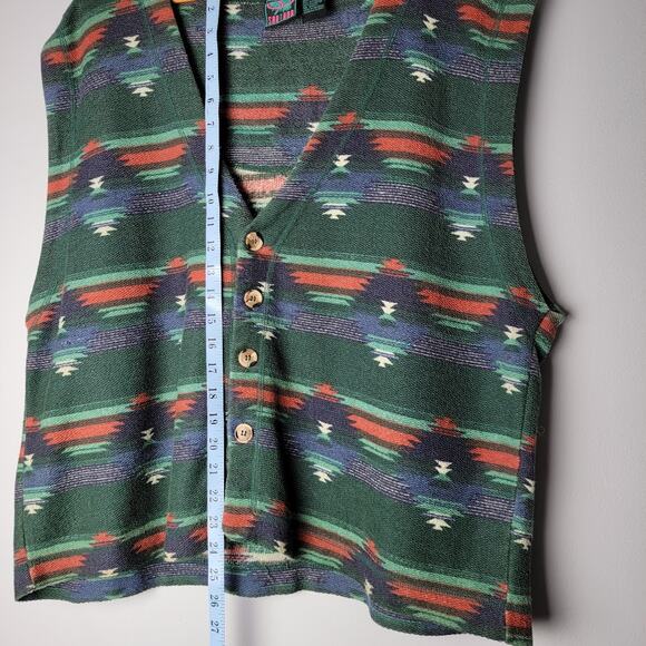 VTG Santana Vest Size Large Green Aztec Print Button Front Western Boho - Picture 6 of 12